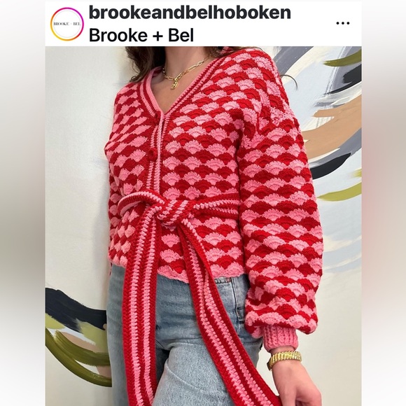 FARM RIO stitch, belted crochet sweater cardigan- size small - Picture 8 of 15